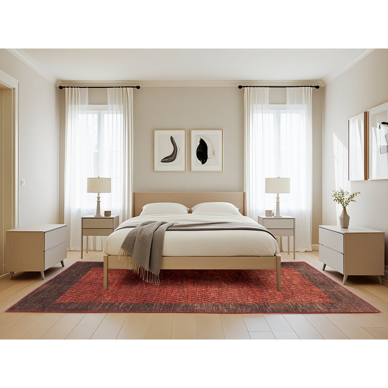 Rouge abstrait/Tapis décoratif brun, Rectangle 5 pi x 8 pi