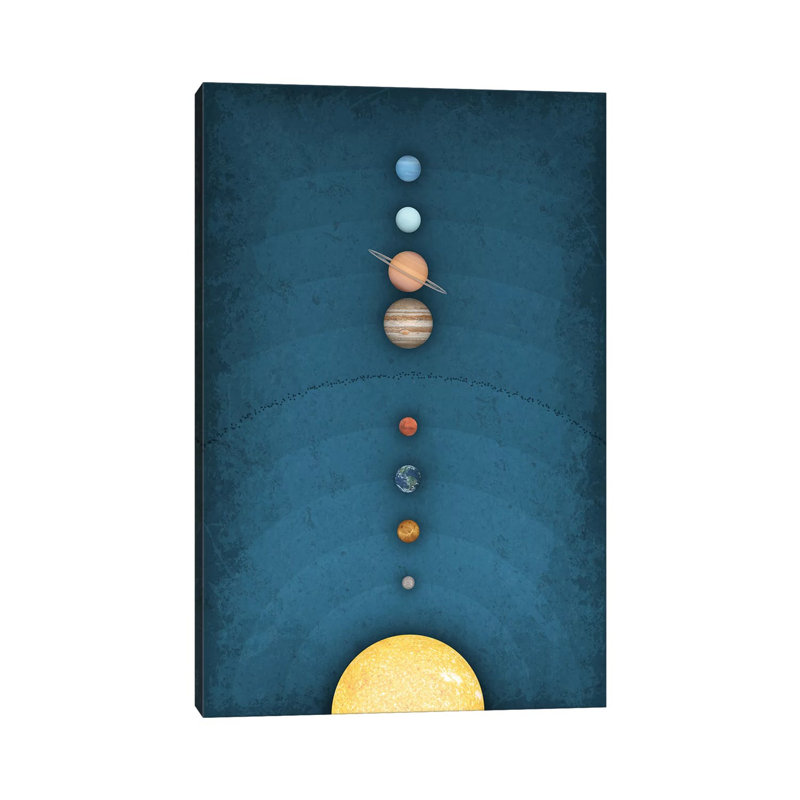 Système solaire sur bleu I - impression, Pas de tapis, H 60 po x l 40po x P 1,5 po, Toile tendue