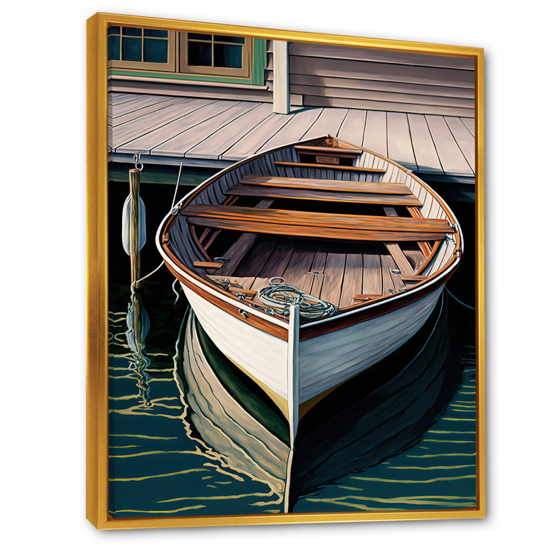 Docked Boat I - reproduction sur toile, H 32 po x l 16 po x P 1 po, Toile avec cadre flottant or
