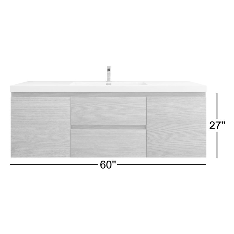 Ensemble de meuble-lavabo mural simple l 60 po Owaneco, Chêne blanc