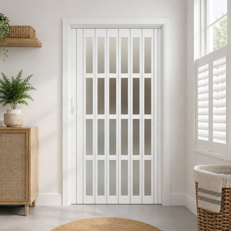 Porte pliante accordéon intérieure à double couche en PVC à 4 couches 38 po x 80 po avec roulettes améliorées, quincaillerie complète et poignées, idéale pour les portes de placard et de salle de bain
