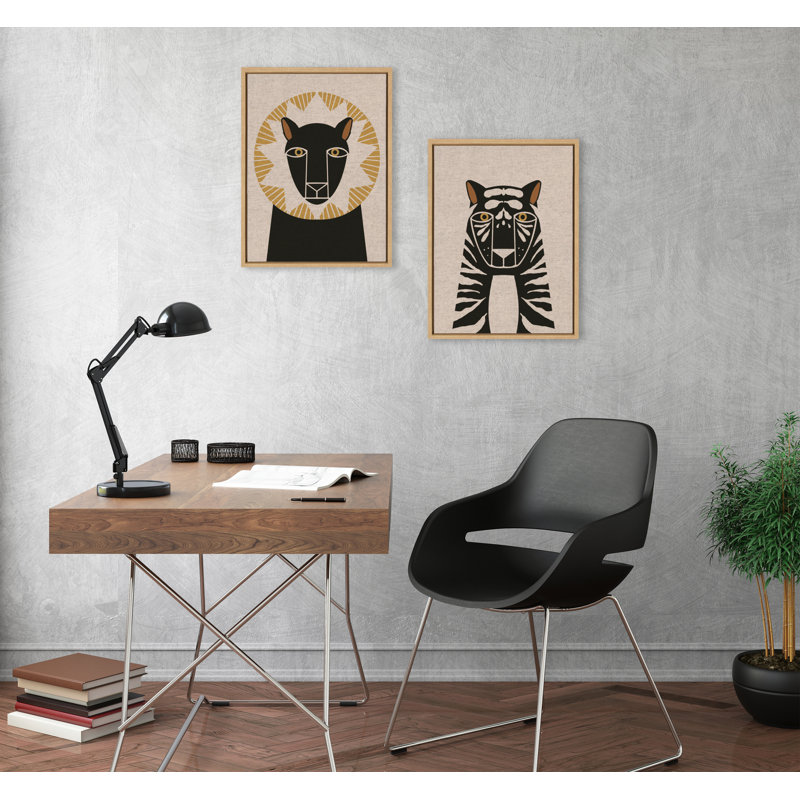 Ensemble d'art mural sur toile encadré lion à profil neutre et à profil tigre par Hannah Beisang, Naturel