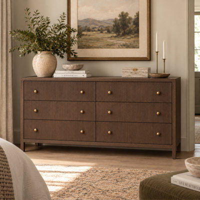 Commode double 6 tiroirs en bois manufacturé et solide 63 po Jennette 
