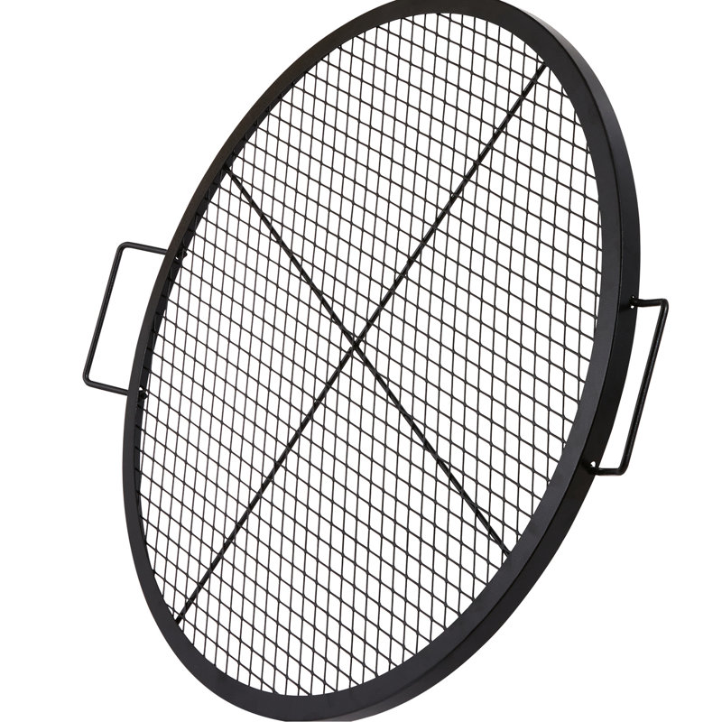 Barbecue brasero de 76 cm (30 pouces), grille ronde en acier robuste, portable pour le camping, maille diamant pour une cuisson uniforme, avec support en fil de fer en X, idéal pour les fêtes en plein air, qualité alimentaire et