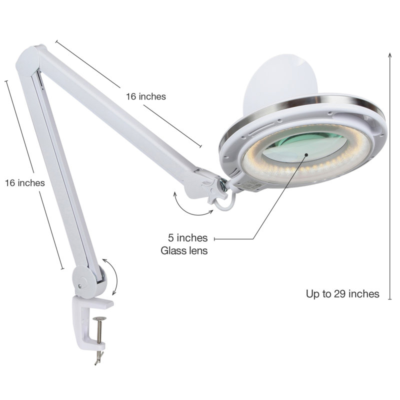White Adjustable Swing Arm LED Magnifying Desk Lamp