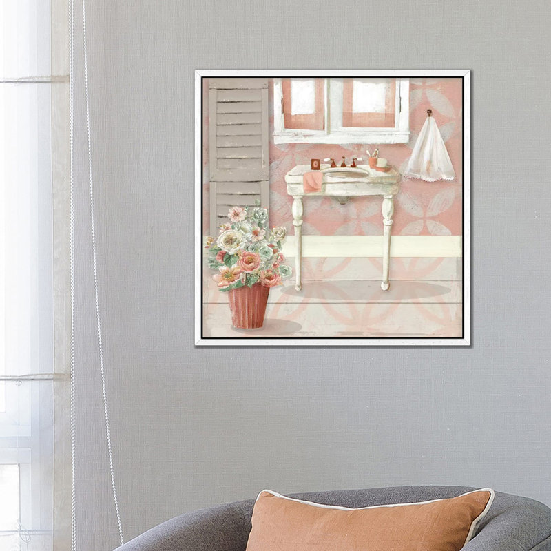 Blushing Bath Sink I by Carol Robinson - Print on Canvas, White Framed Canvas, 45.72 cm H x 45.72 cm W x 3.175 cm D