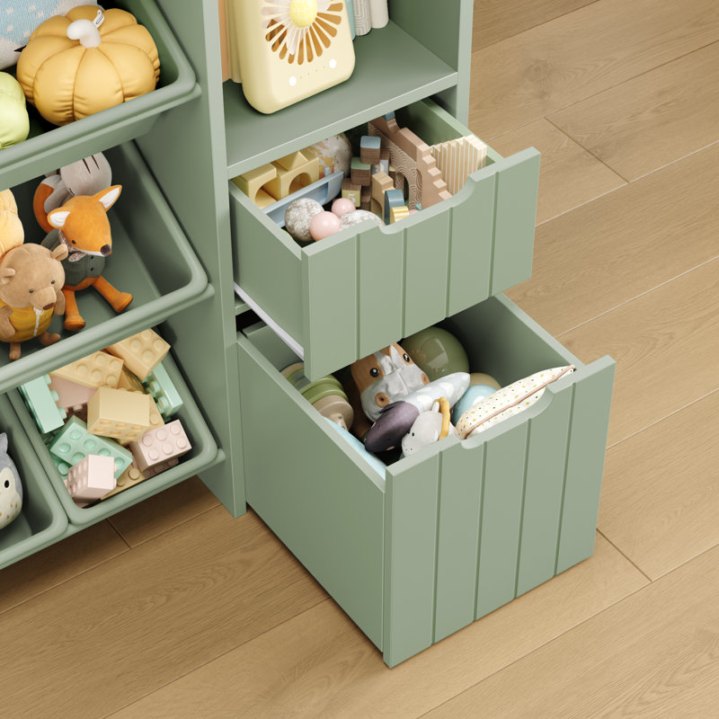 Rangement de jouets l 55,1 po avec 4 tiroirs et 8 bacs, Vert