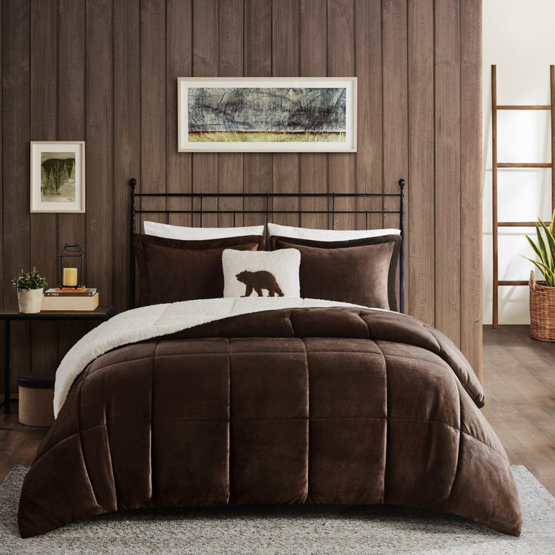Édredon Cozy King - Pour inverser le tissu l 20 po x l 36 po, taies décoratives l 18 po x 18 po., Brun / Ivoire
