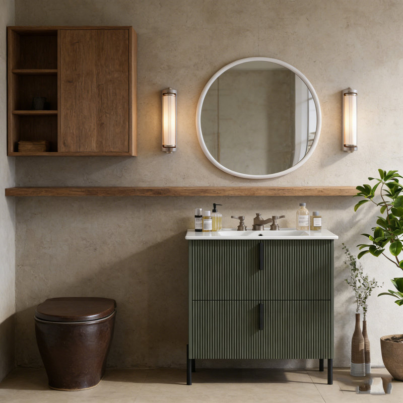 Meuble-lavabo avec lavabo et 2 tiroirs, Vert