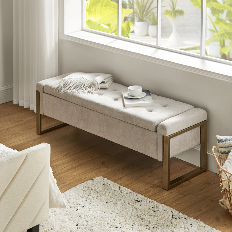 Shanieka 55.3'' W Upholstered Flip Top Storage Bench, Beige