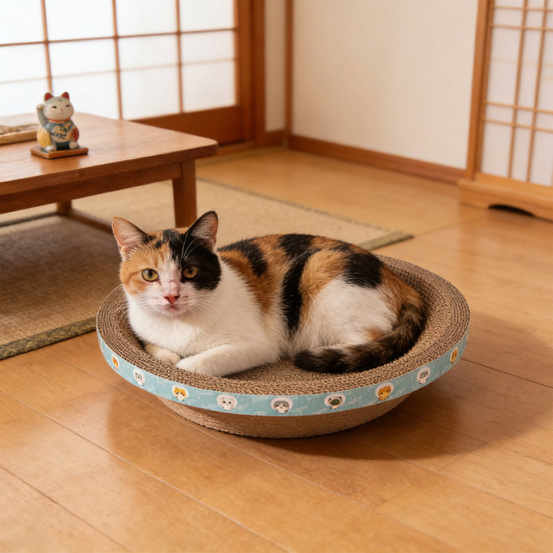 Multicolore, lit à griffer ondulé pour chat, B