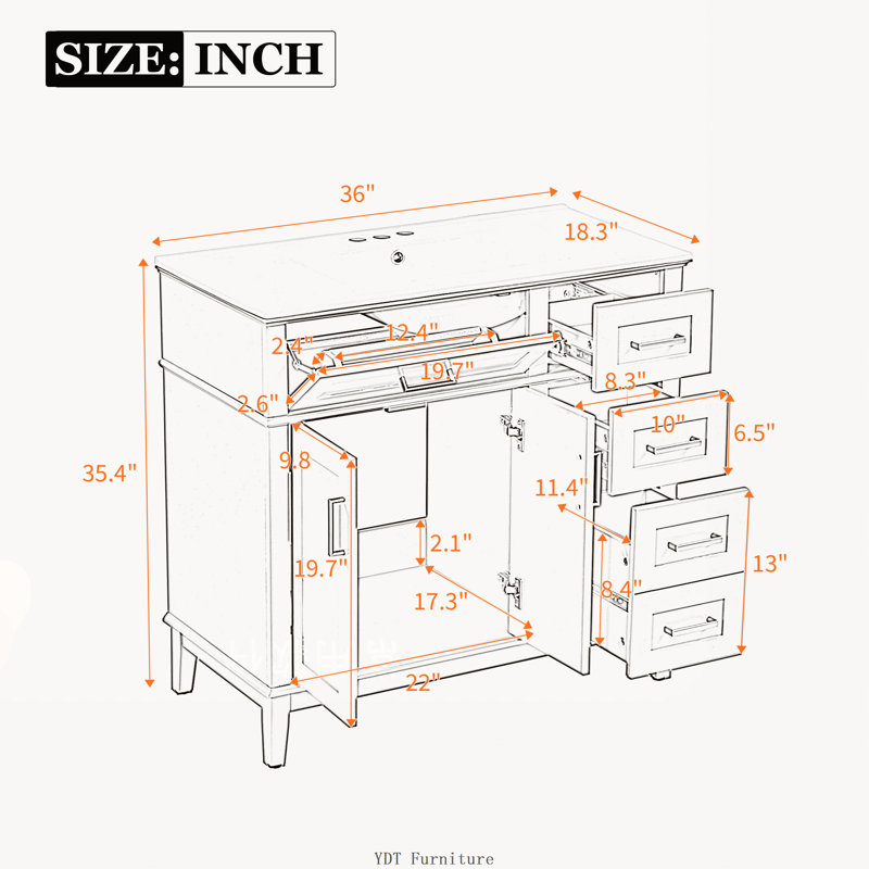 36" Light Green Modern Bathroom Vanity with Ceramic Sink | Soft-Close Door and 4 Storage Drawers, Refined Look with Practical Functionality