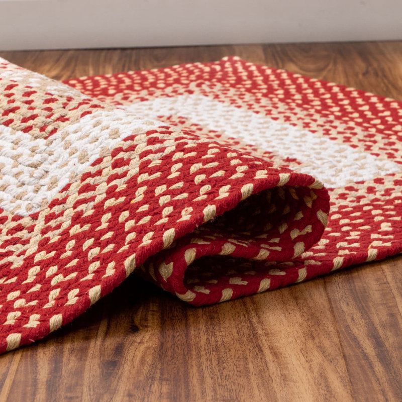 Tapis rouge tressé à la main Waterbury Farmhouse, Rectangle 3 pi x 5 pi