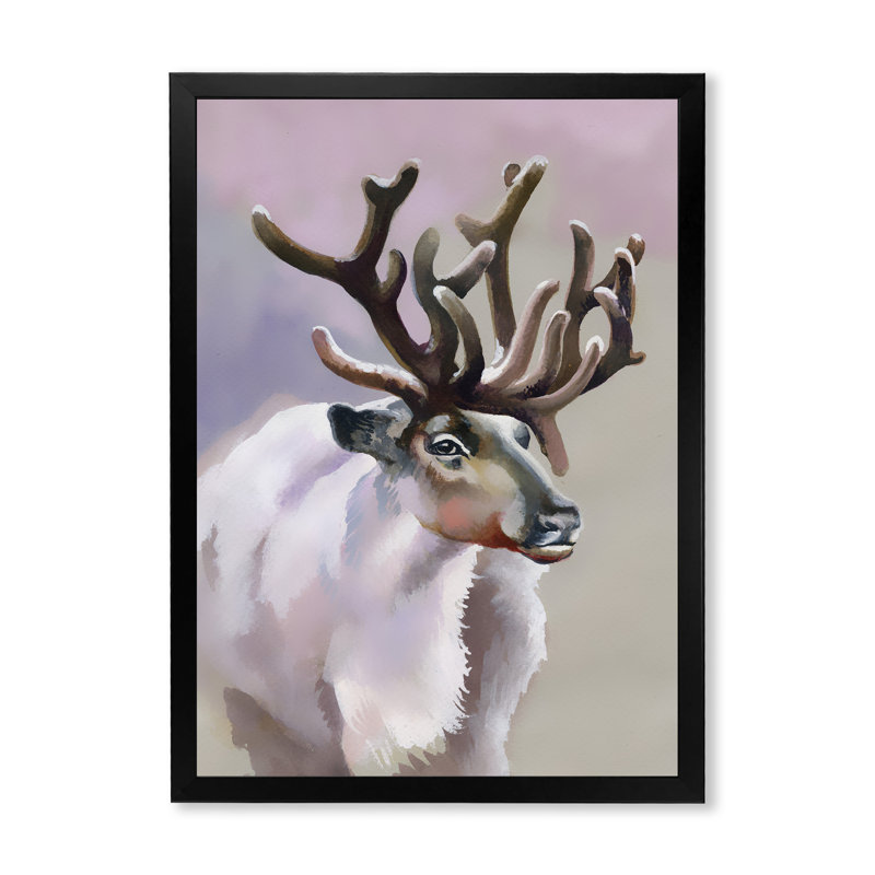 Aquarelle d'orignal dans la forêt d'hiver II - œuvre d'art traditionnelle sur toile, Cadre photo noir