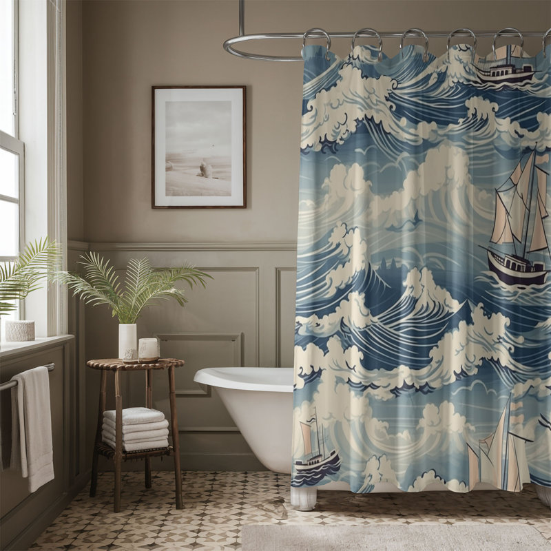 Rideau de douche standard 1 pièce Blue Drift, H 74 po x l 71 po
