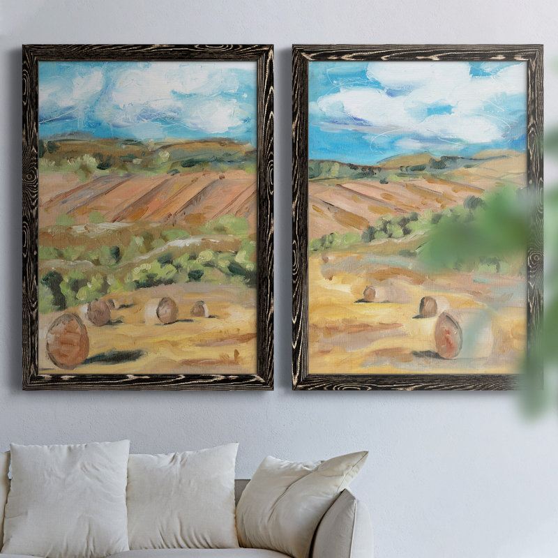 Hay Bales I - ensemble de 2 peintures sur toile encadrées, H 31,5 po x l 47 po x P 1,5 po, Toile avec cadre noir