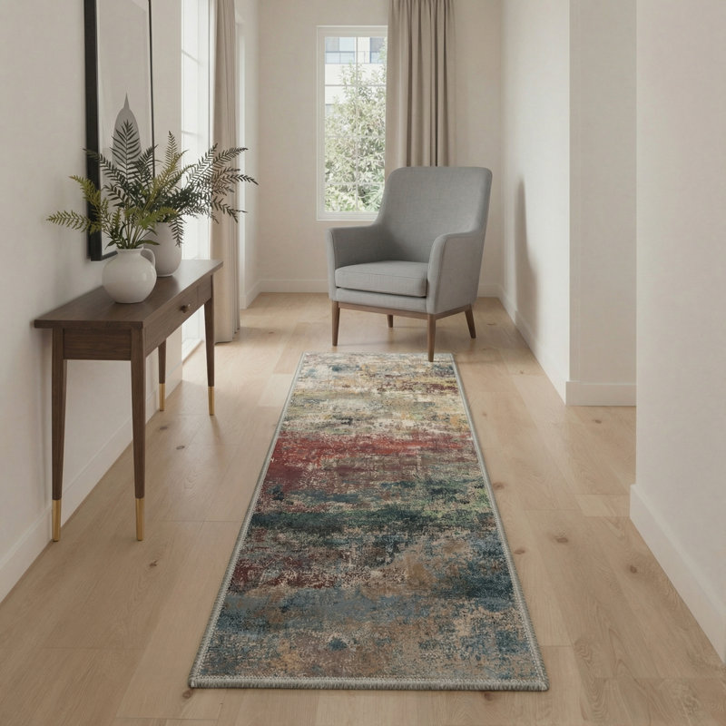 Tapis intérieur Comel Caelum à motif abstrait lavable à la machine rouge / vert / jaune / beige / bleu