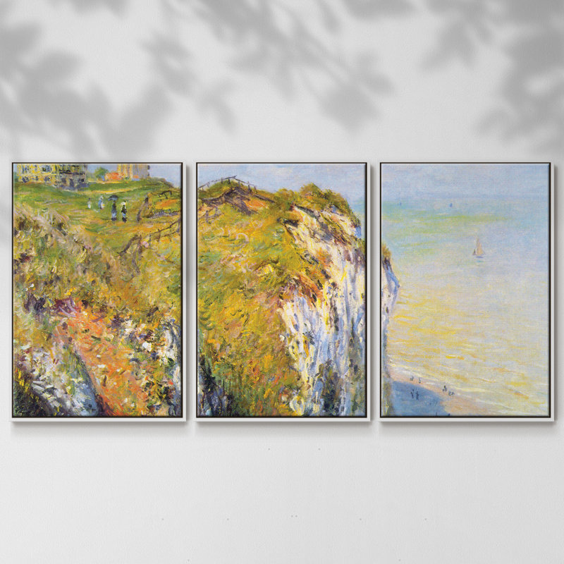 Falaises par Monet - Toile encadrée multi-pièces, H 36 po x l 75 po, Cadre blanc