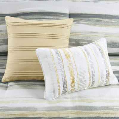 Yellow 8 Piece Bedding Ensemble For King/ King - Seersucker, Filling, Comfortable Seersucker Bedroom Comforter And Quilt With Decorative Details