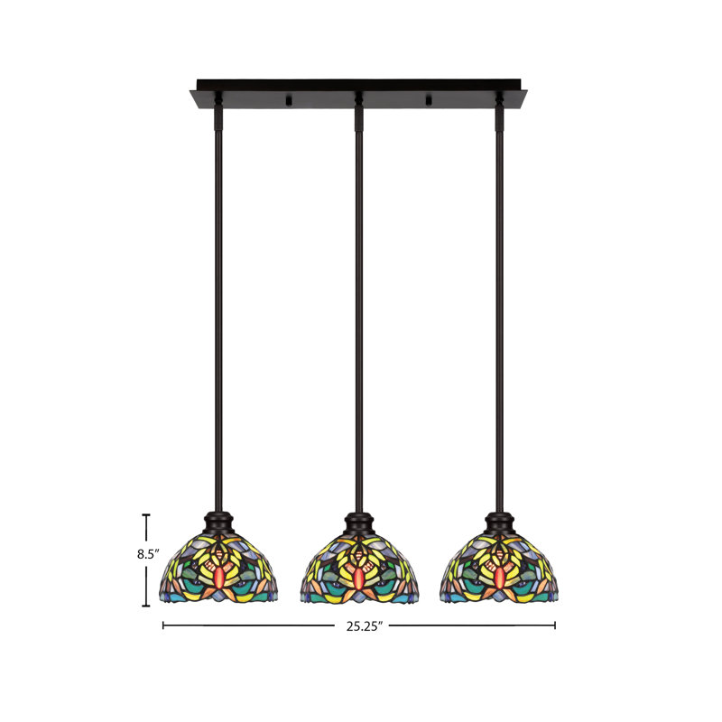 Luminaire suspendu linéaire à 3 lumières Edge avec verre d'art kaléidoscope 7 po, Espresso