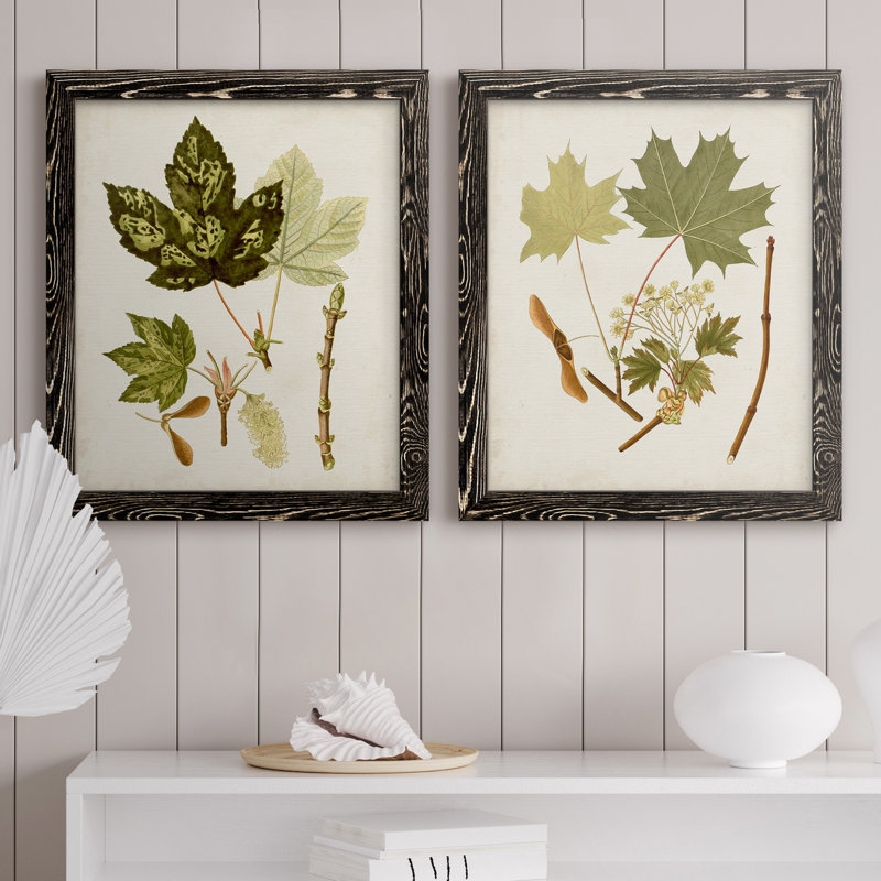 Feuilles antiques, toile encadrée de qualité supérieure, prête à être accrochée, Toile avec cadre noir