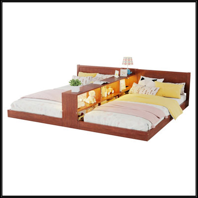 Double Twin Size Bed Frame With Storage And Charging, Convertible For 2 Kids, Low Profile Design