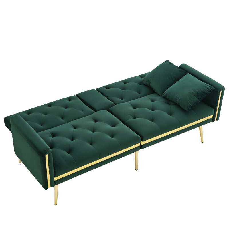 2 Seater Velvet Sofa Bed, Green
