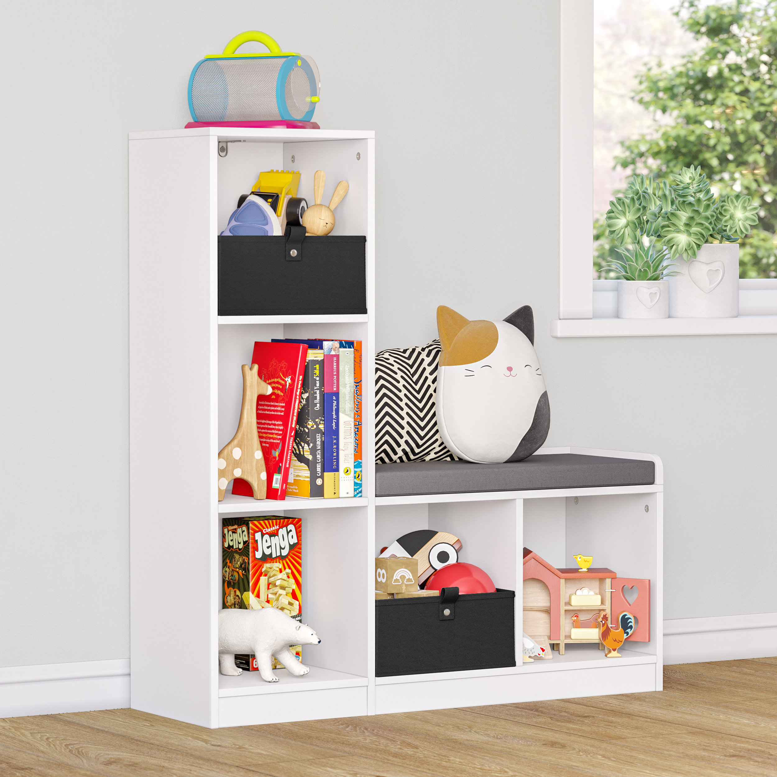 Mind Reader 2-Tier Kid's White Storage Shelf Unit