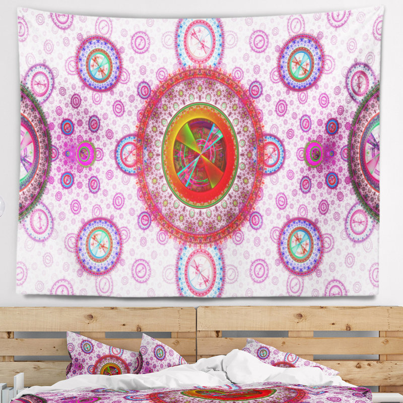 Tapisserie abstract rose psychédélique relaxing art, H 32 po x l 39 po