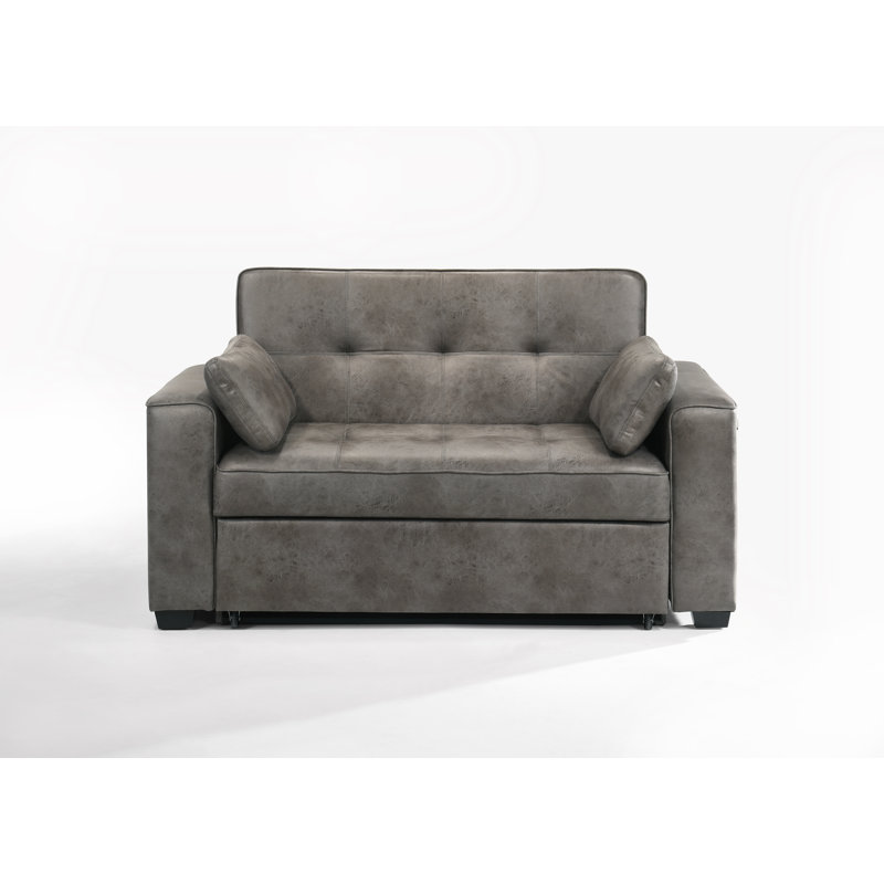 Kridia 77'' Faux Leather Reclining Sleeper Sofa, Stone Faux leather, Full