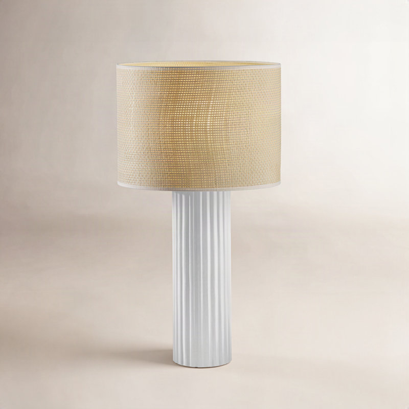 Aldreth Ceramic Table Lamp, White Ribbed, 24" H x 13" W x 13" D