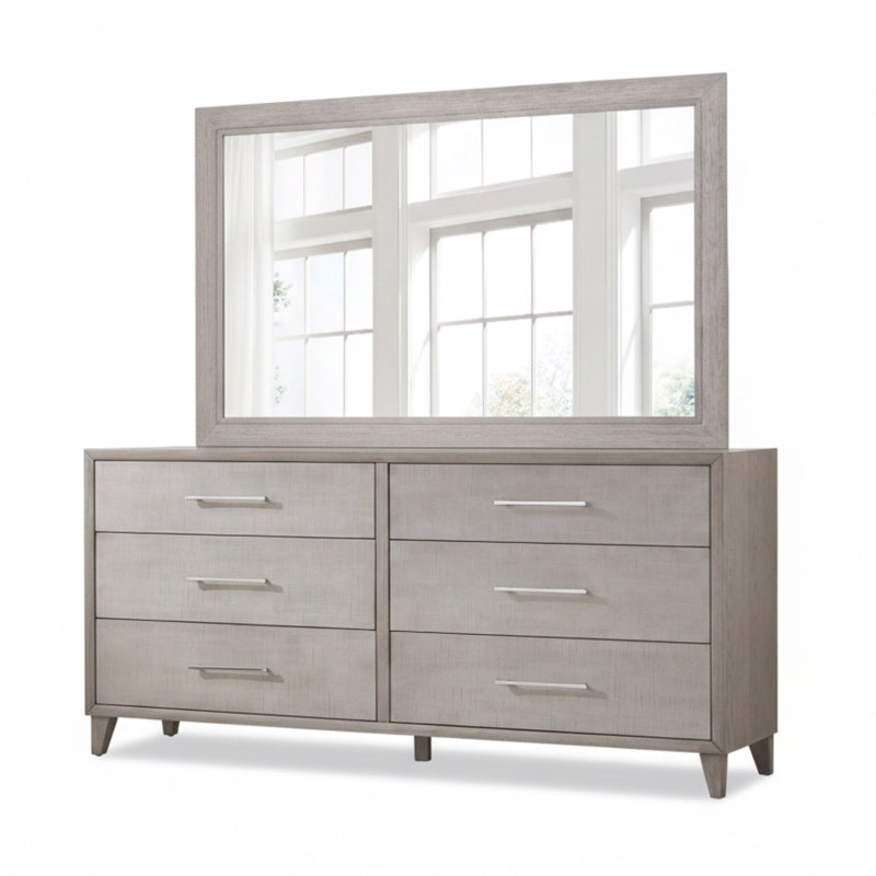 Ensemble de lit à panneau 6 pièces Cape King Wave avec commode à 6 tiroirs et miroir, Très grand