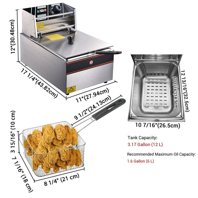 6 Liter Commercial Deep Fryer - Stainless Steel Electric 
