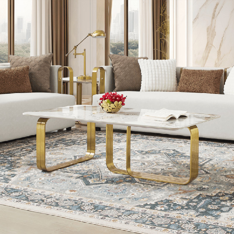 Metallic Bright Gold Carved Leg Coffee Table