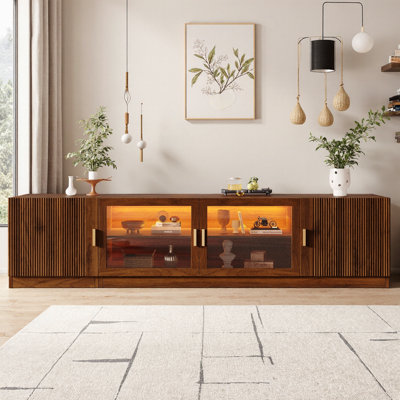 Meuble télé avec portes en verre et lumières DEL, console multimédia avec tablettes réglables