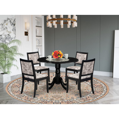 Mid-century Dining Table set consists of a Round Kitchen Table and Polyester Fabric stackable Dining Chair (Option Finish).