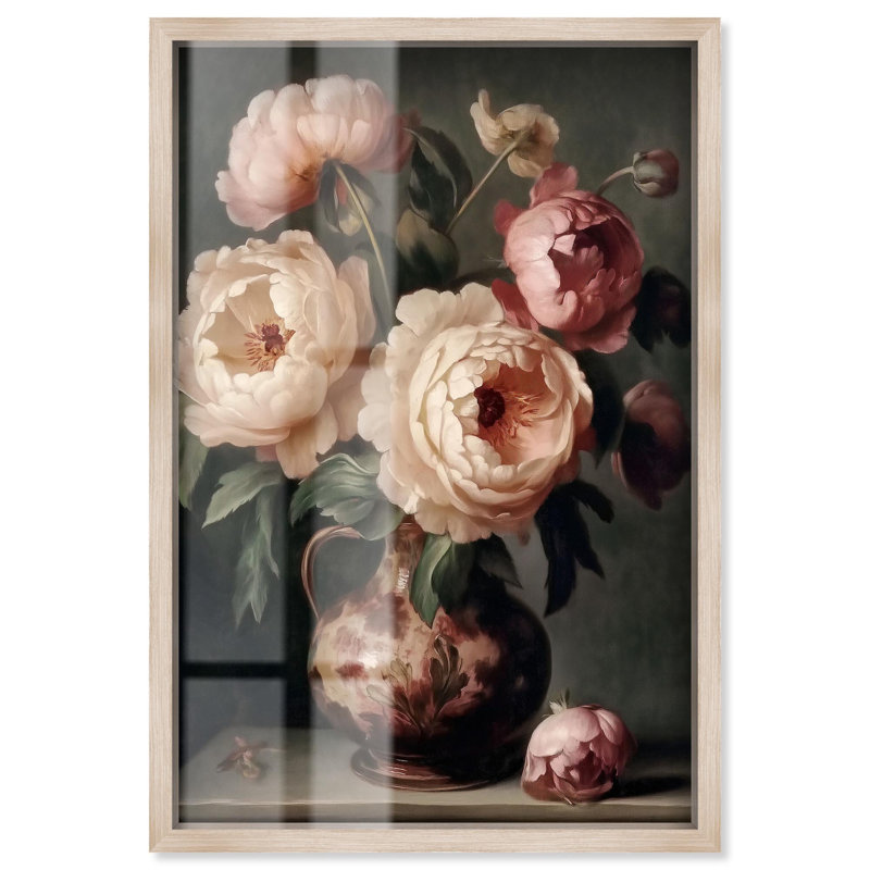 «Peony Rhapsody Shadowbox Print» par Art Remedy, H 55 po x l 37 po, Crème, crème
