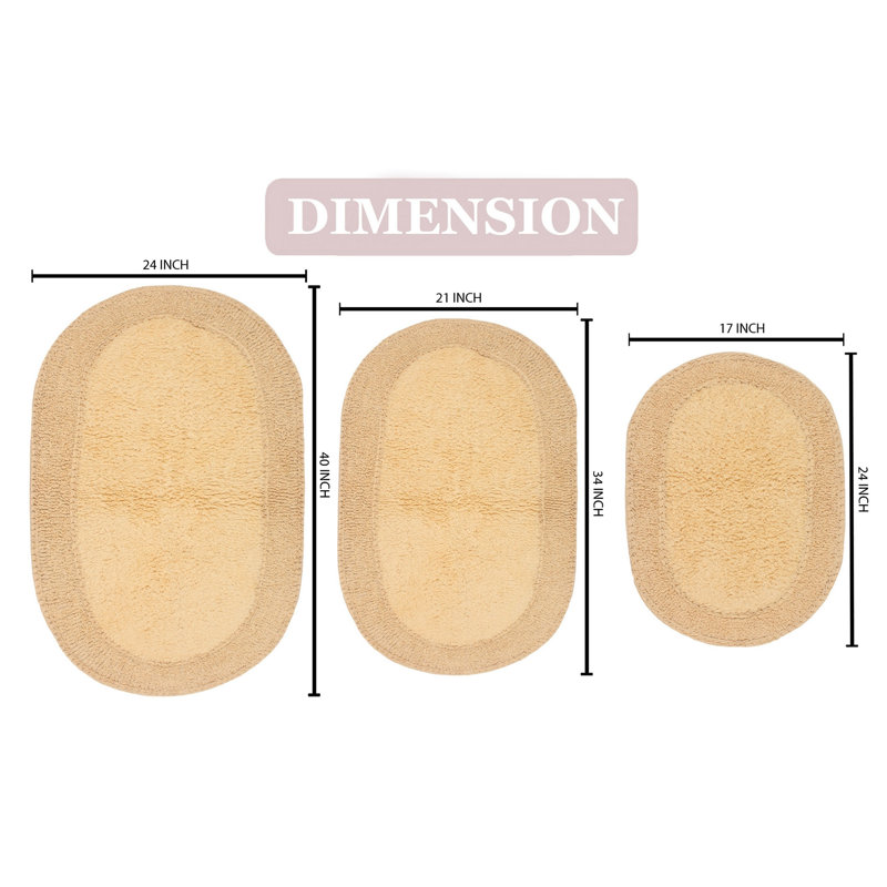 Yashvi Double Ruffle Oval 100% Cotton Piece Bath Rug Set, Butter