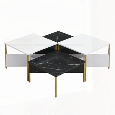 Modern Nesting Coffee Tables Set of 4 - Mid Century Modern Square Living Room Table, Free Adjustable Shape, Versatile and Stylish Accent Furniture for Your Living Room