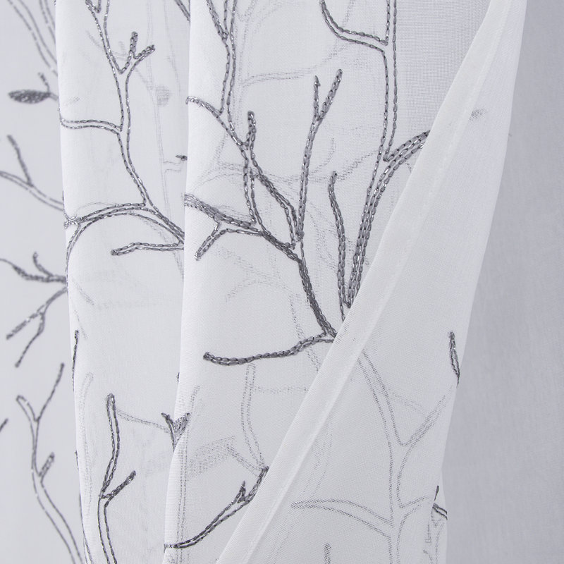 Crimins Embroidered Branches Sheer Window Curtain Set 84" Or 96", 36" W x 96" L, Silver