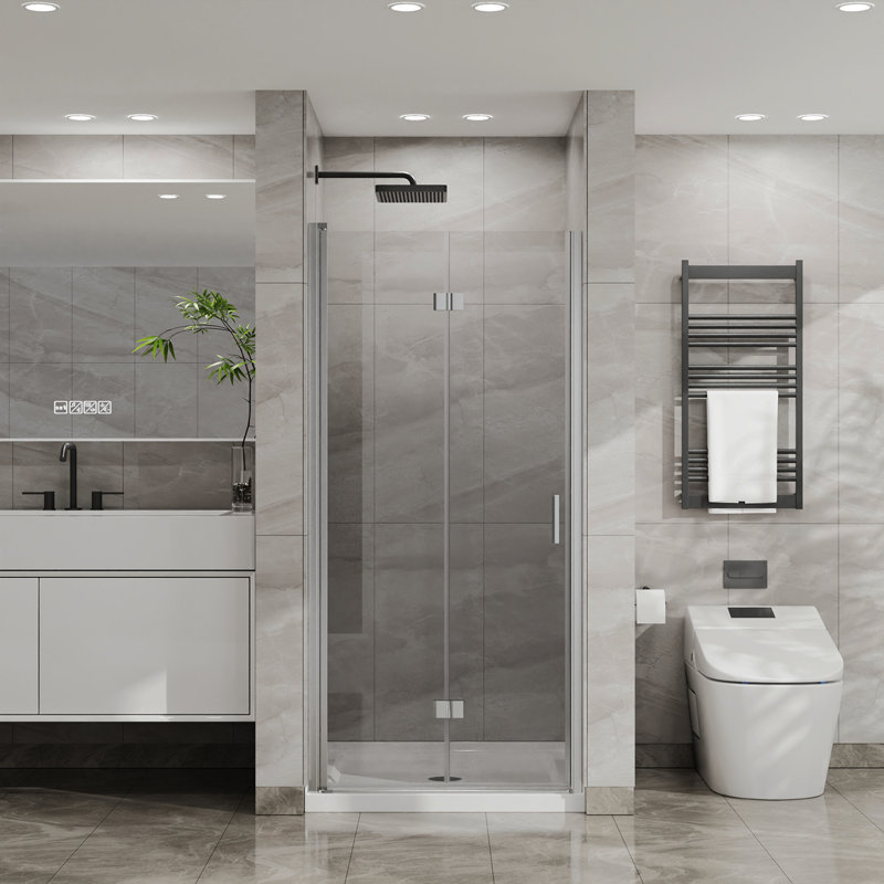 Panneau de douche pivotant en verre trempé transparent de 1/4 po x 72 po Gooduy, Chrome chrome