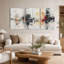 Ensemble de 3 toiles murales à motifs géométriques abstraits ocre noir et rouge-1730215899