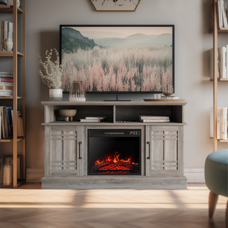 Katalayah 50" Media Console TV Stands with Electric Fireplace, 47.7", Gray