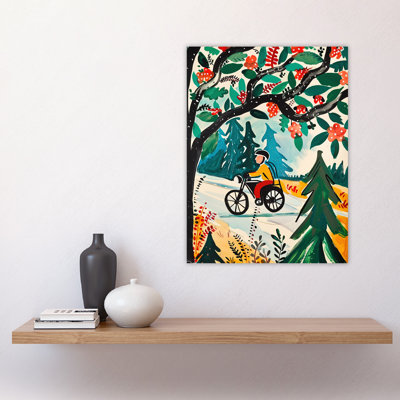 Man on Bike Mountains Simple Painting Wall Art Print