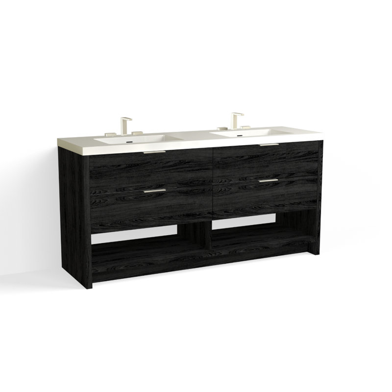 Vue 72" W Freestanding Double Bathroom Vanity, Biondo, Polished Nickel, Matte White/8" Widespread