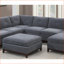 Repose-pieds modulaire en chenille gris clair | Noyer brun | Pieds en bois