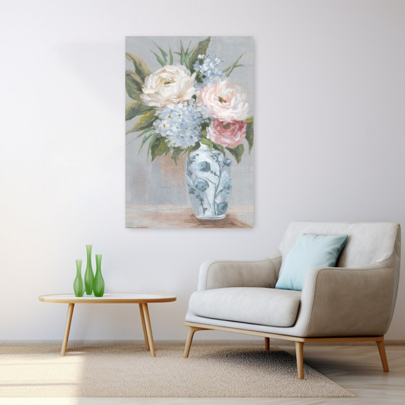 «Blossoms In A Decorative Vase», art mural contemporain abstrait, H 48 po x l 32 po