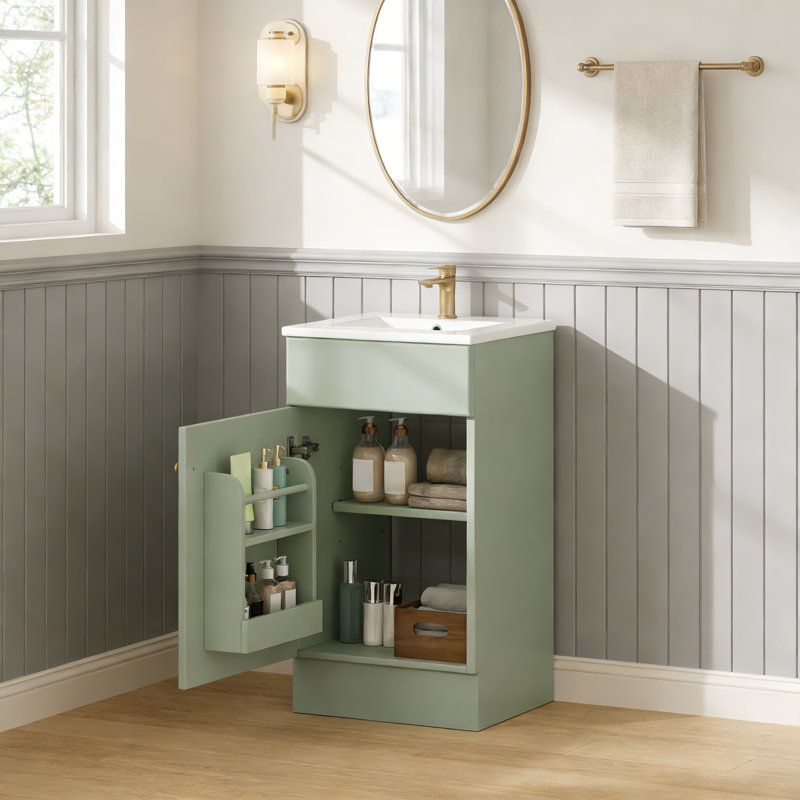 Meuble-lavabo 18 po avec lavabo, Vert clair, Doré