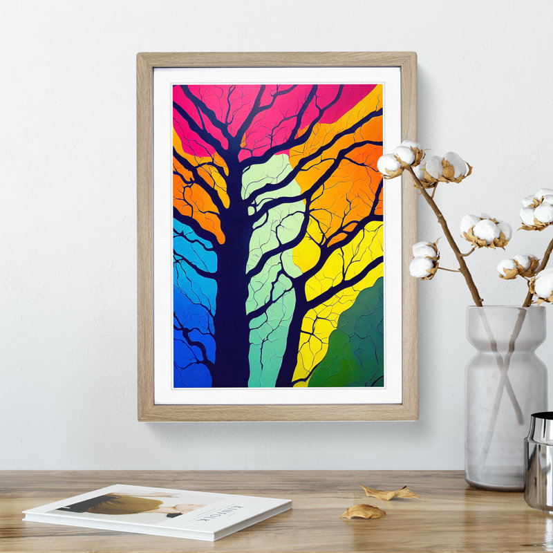 Colourful Abstract Tree No.4 - Wall Art, Oak Framed, White, 34cm H x 25cm W x 2cm D