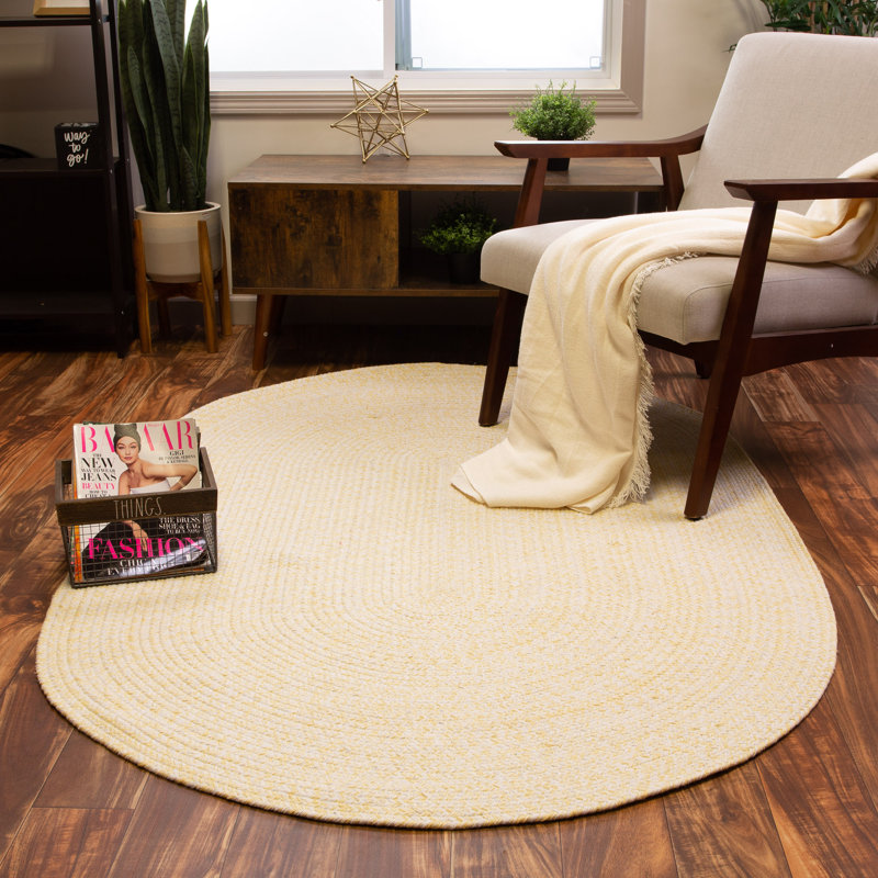 Etherton Farmhouse Hand Braided Cotton Yellow / Ivory Area Rug, Oval 4' x 6'